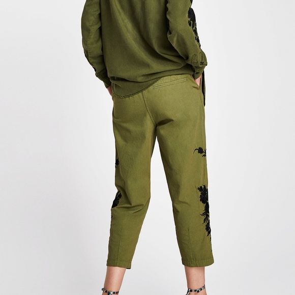 NWOT Zara Boho US 8 Embroidered Chino Pants - Picture 5 of 6